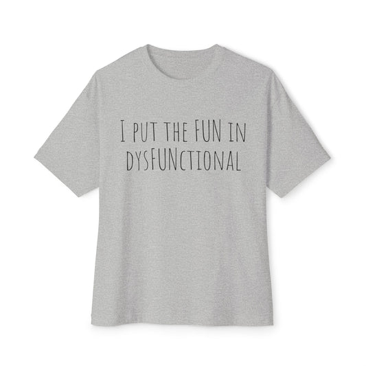 Gray t-shirt with text and logo on a white background